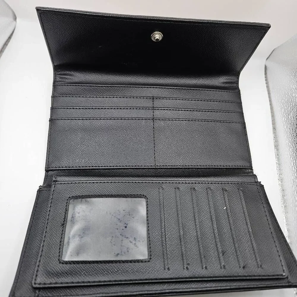 Coach Legacy Slim Trifold Wallet Signature Logo Black Canvas Leather Trim EUC